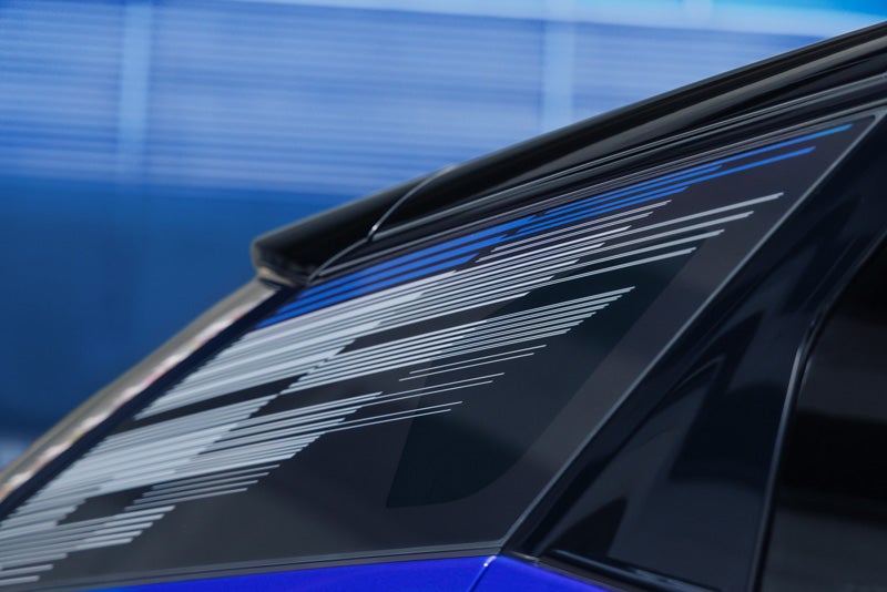 Close-up of the Modern Pattern on the 2026 OPTIQ-V Rear Quarter Glass | LaFontaine Cadillac Highland in Highland Charter Township MI