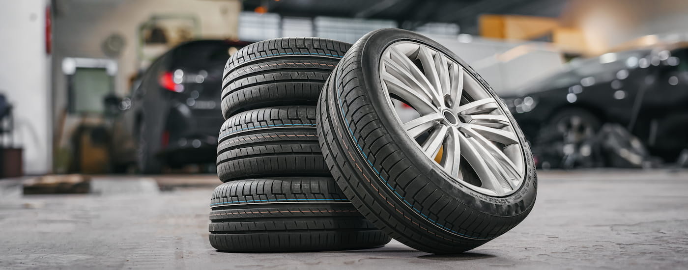 Close-up on a stack of tires.